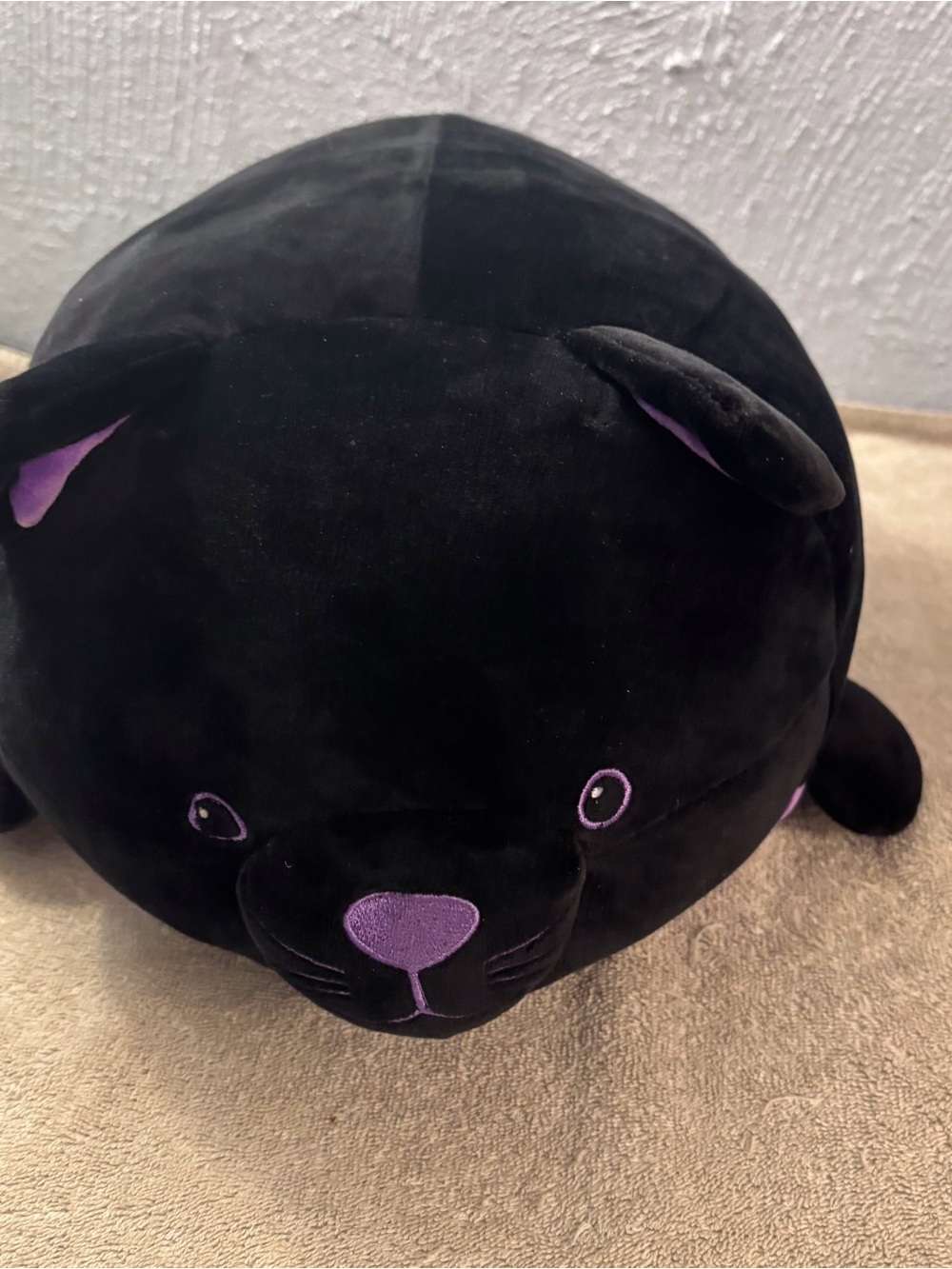 Plush Black Cat Stuffed Animal with Purple Accents Halloween Cat Smoochy Pals